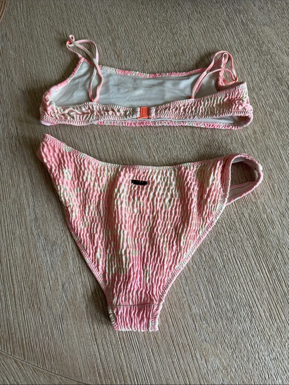 triangl swimwear Pink and Cream Smocked Bikini Set
